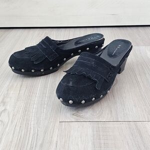 Nine & Co. Black Suede Loafers with Fringe and Studs